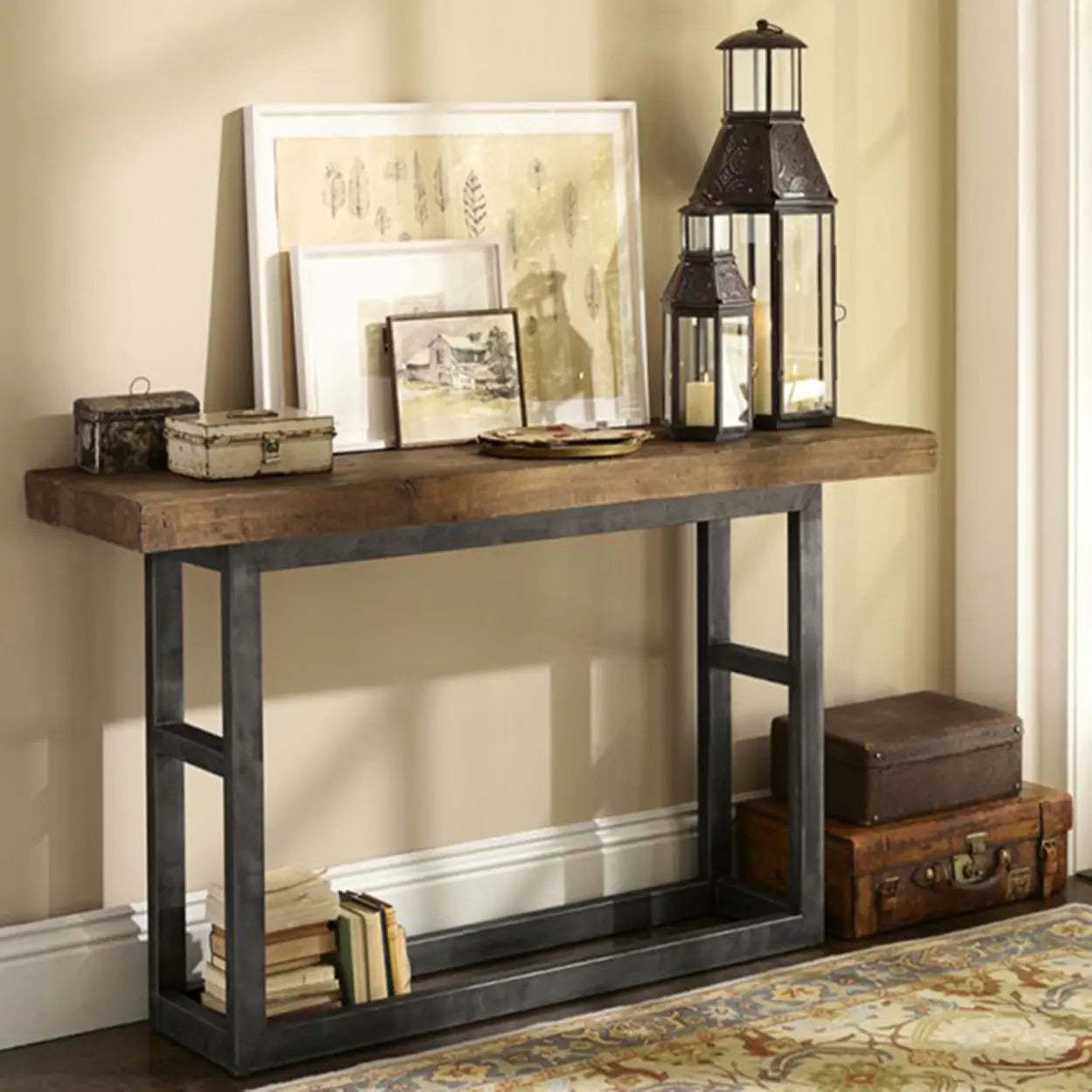 Rustic Brown Rectangular Narrow Console Table