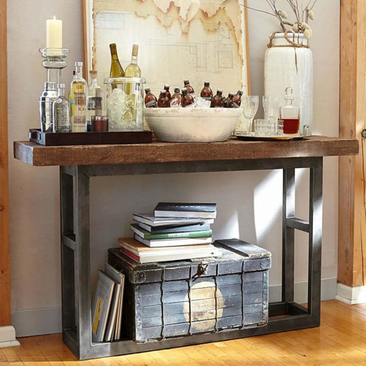 Rustic Brown Rectangular Narrow Console Table