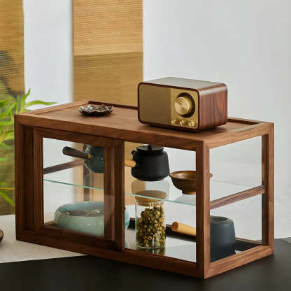 Rustic Brown Small Rectangular Wood Display Cabinet