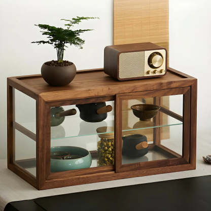 Rustic Brown Small Rectangular Wood Display Cabinet