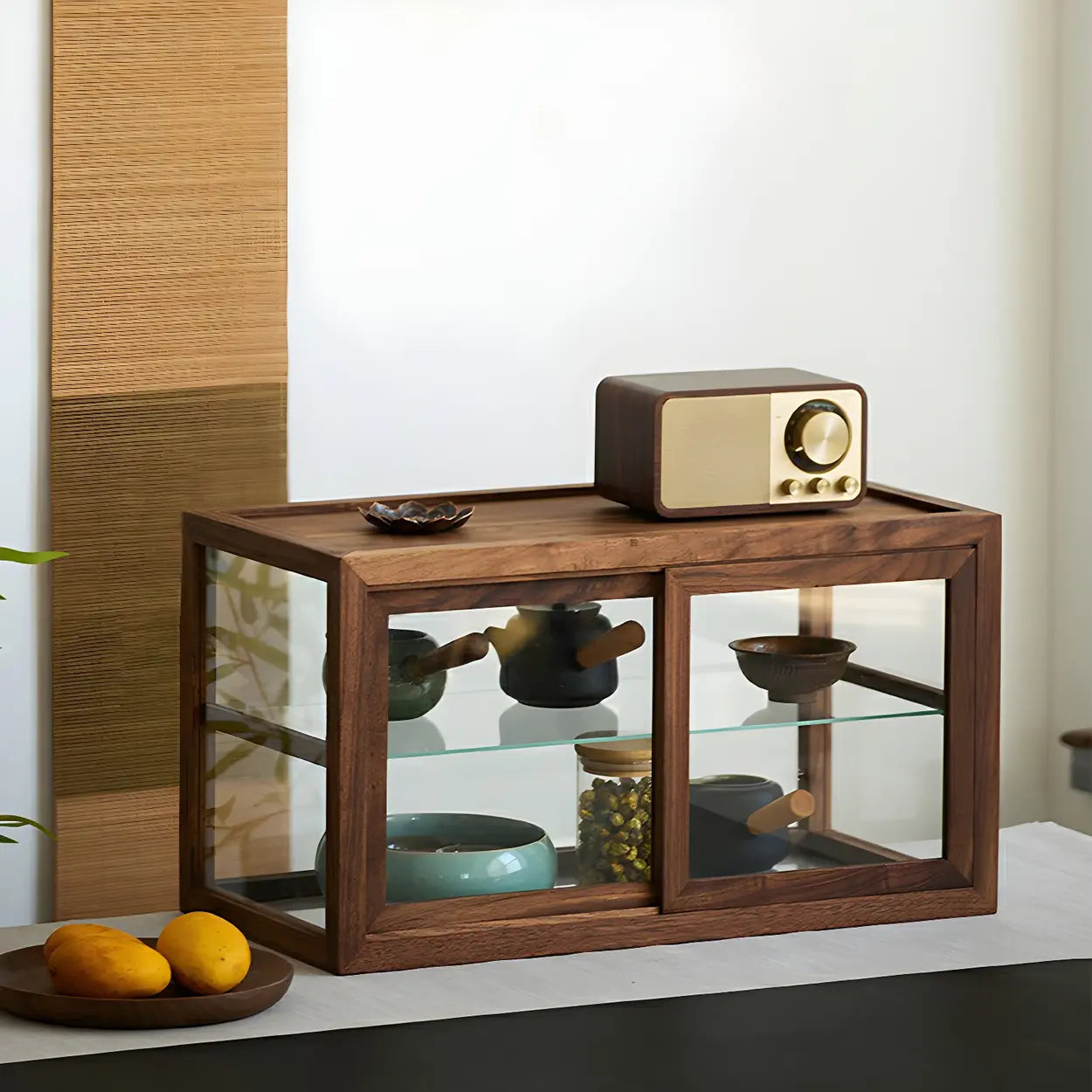 Rustic Brown Small Rectangular Wood Display Cabinet