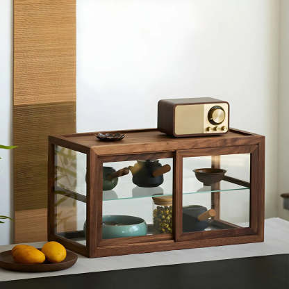 Rustic Brown Small Rectangular Wood Display Cabinet