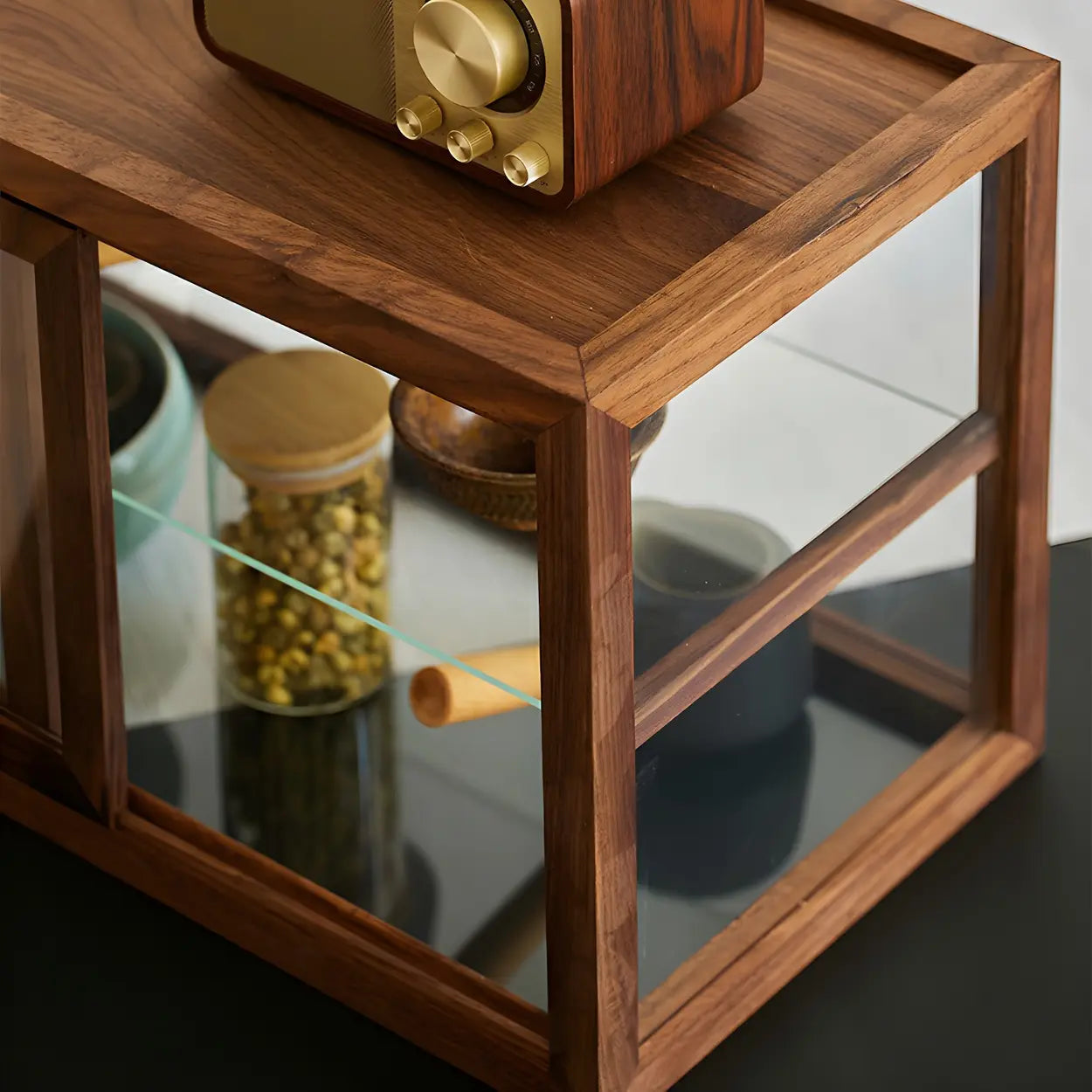Rustic Brown Small Rectangular Wood Display Cabinet