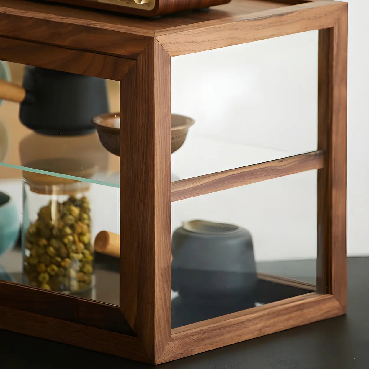 Rustic Brown Small Rectangular Wood Display Cabinet