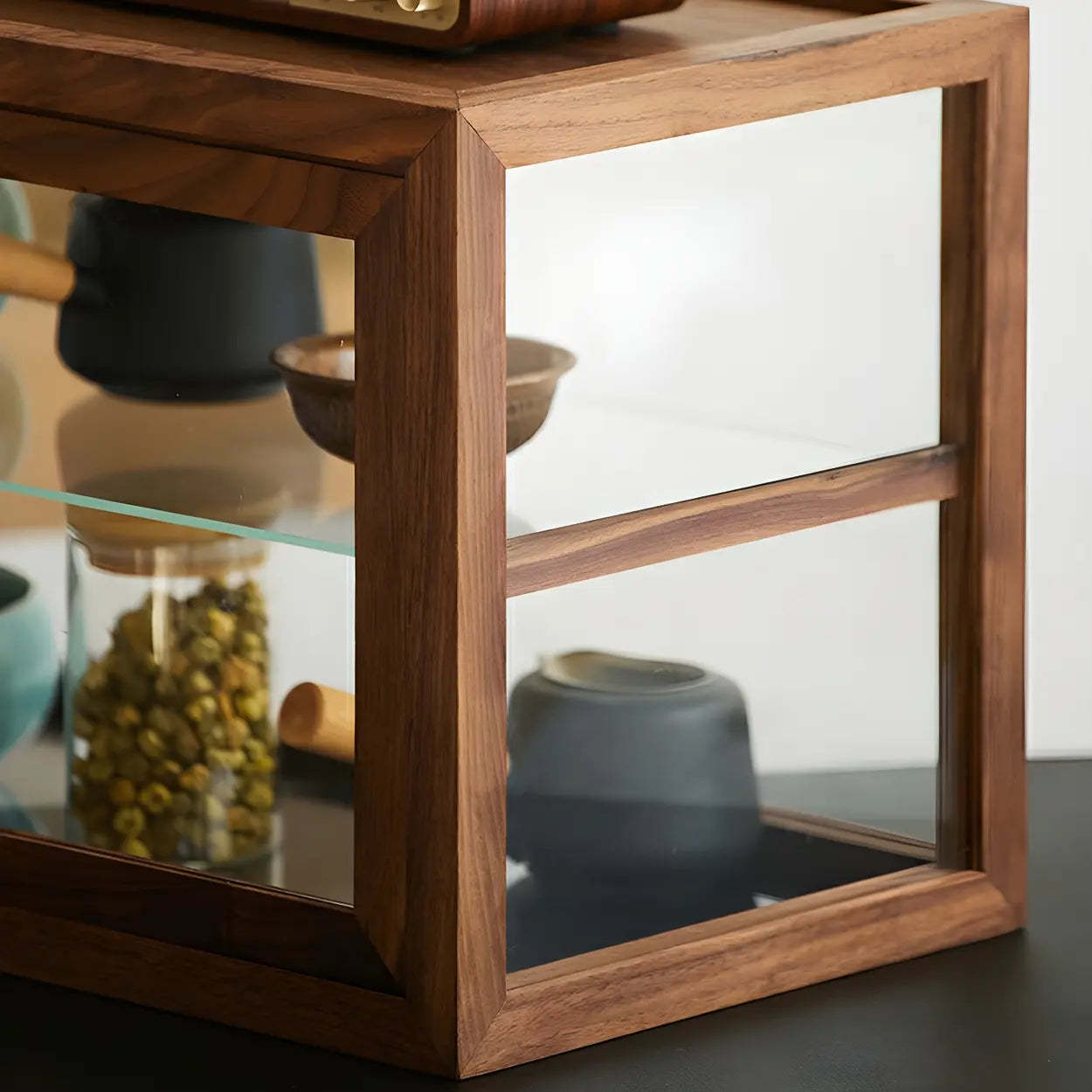 Rustic Brown Small Rectangular Wood Display Cabinet