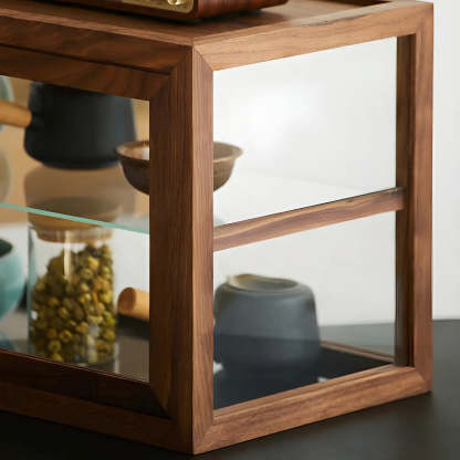 Rustic Brown Small Rectangular Wood Display Cabinet