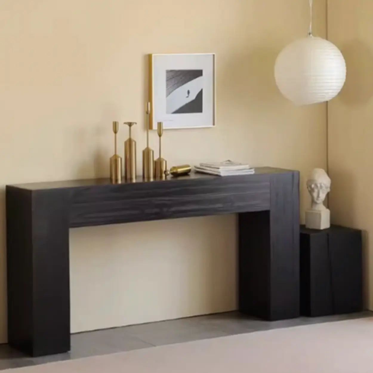 Rustic Entryway Narrow Wood Console Table — Black