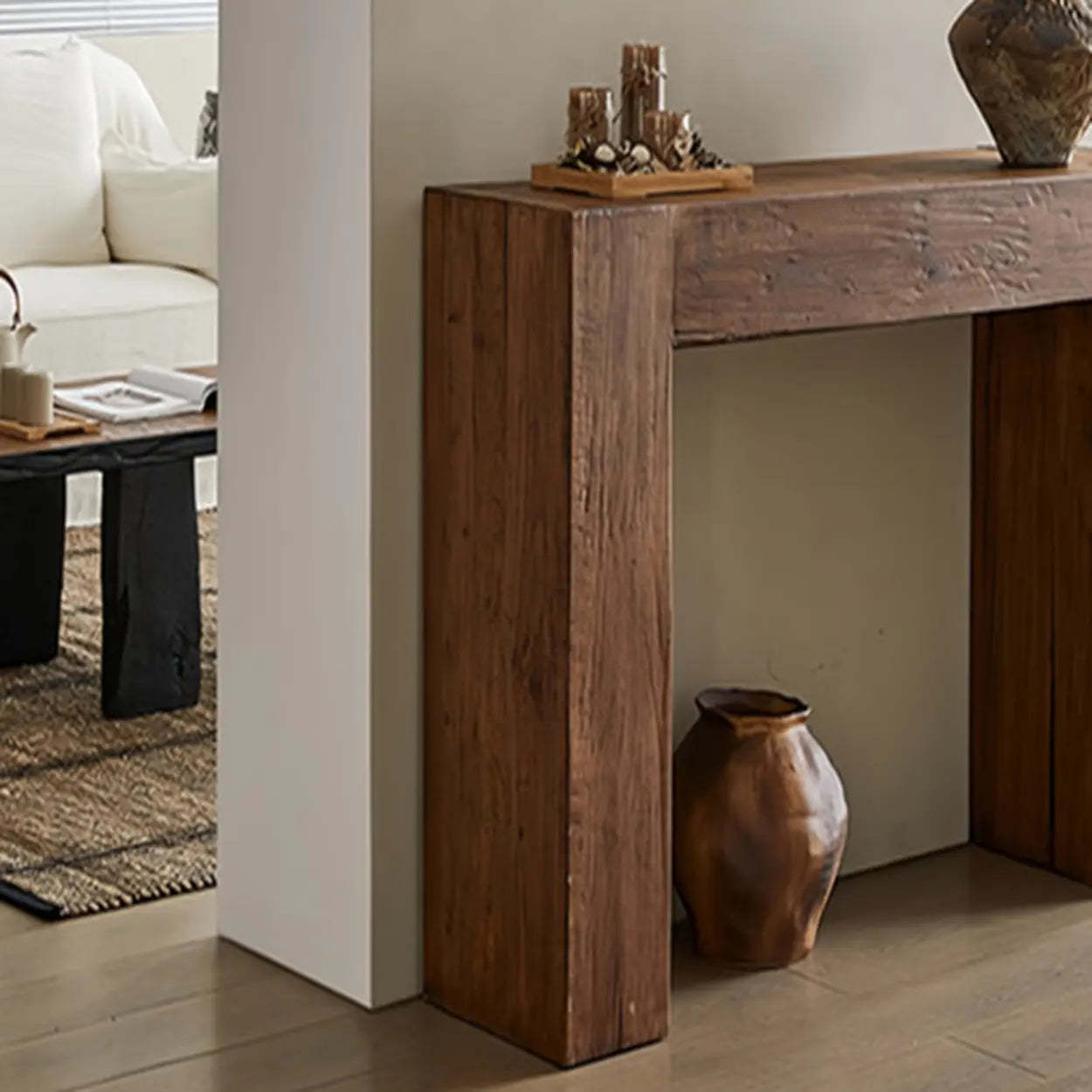 Rustic Entryway Narrow Wood Console Table — Black