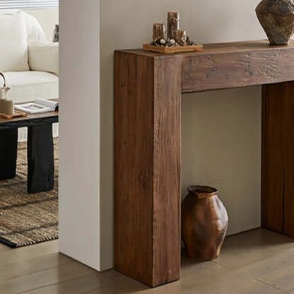 Rustic Entryway Narrow Wood Console Table — Black