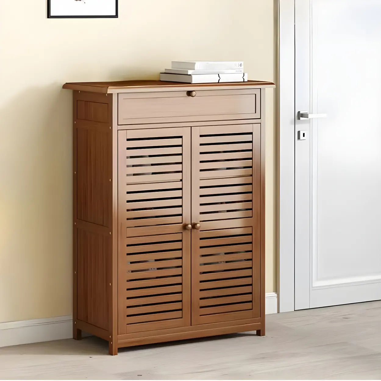 Rustic Brown Wood Hallway Shoe Cabinet