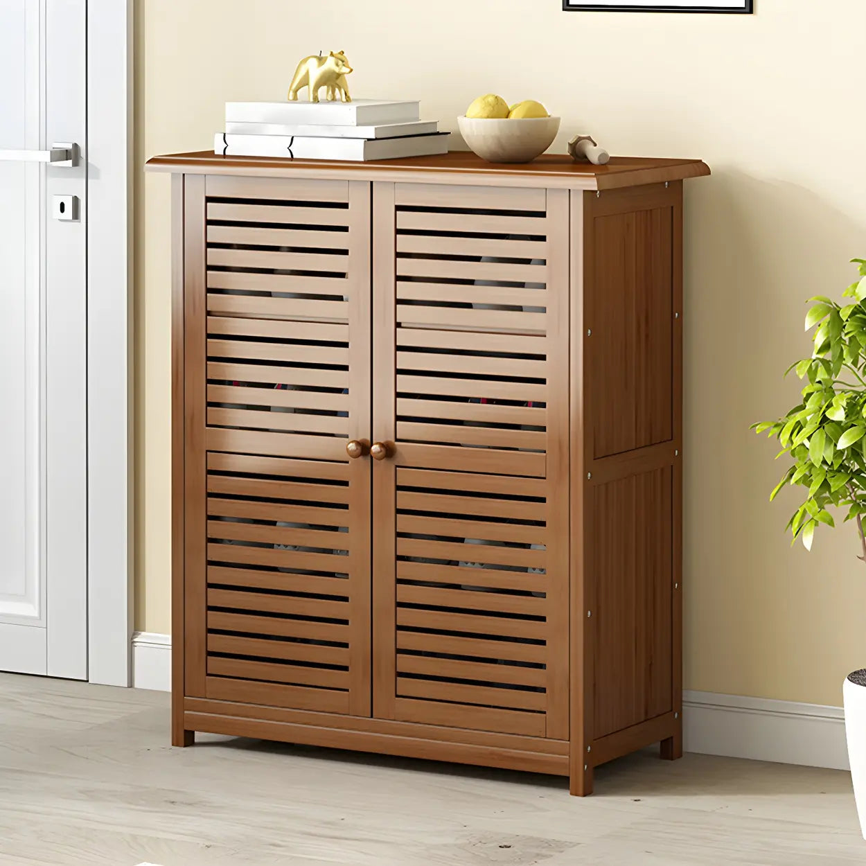 Rustic Brown Wood Hallway Shoe Cabinet