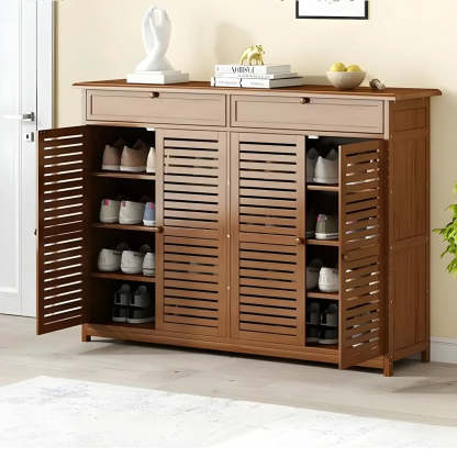 Rustic Brown Wood Hallway Shoe Cabinet
