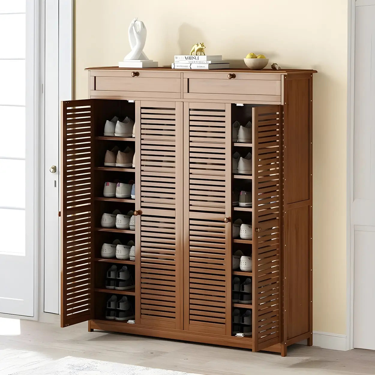 Rustic Brown Wood Hallway Shoe Cabinet