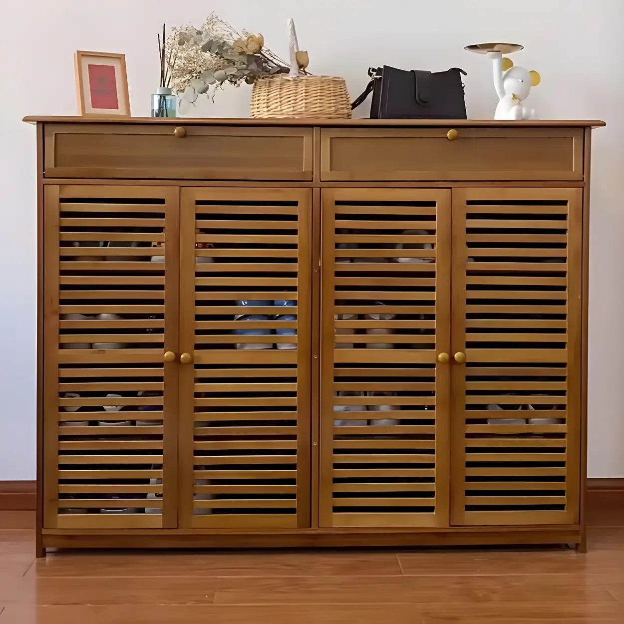 Rustic Brown Wood Hallway Shoe Cabinet