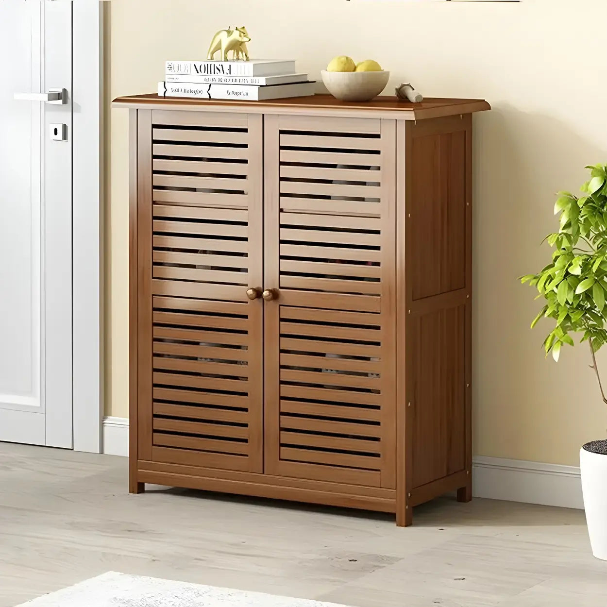 Rustic Brown Wood Hallway Shoe Cabinet