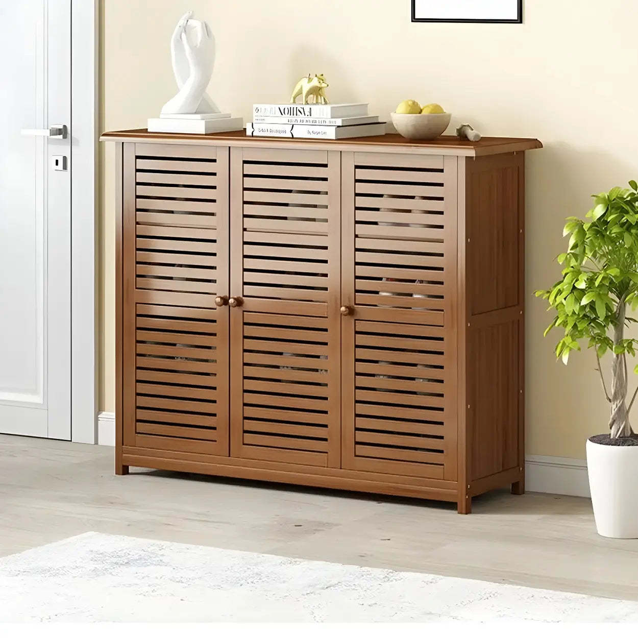 Rustic Brown Wood Hallway Shoe Cabinet