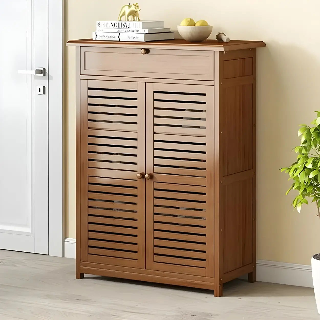 Rustic Brown Wood Hallway Shoe Cabinet