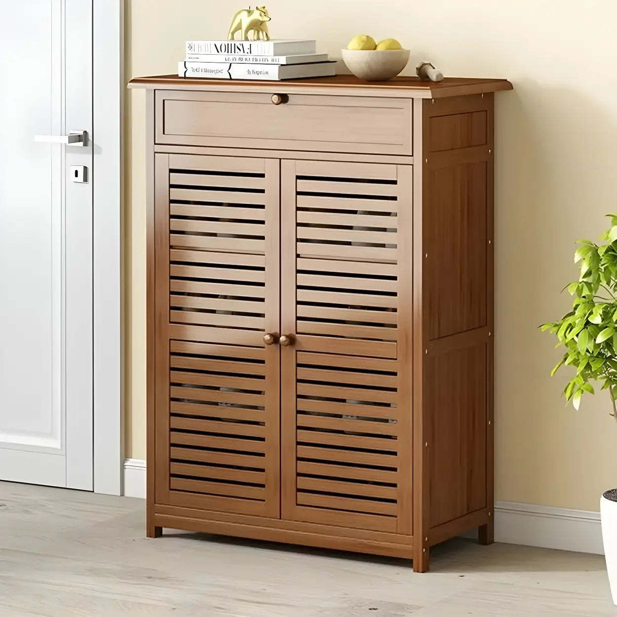 Rustic Brown Wood Hallway Shoe Cabinet