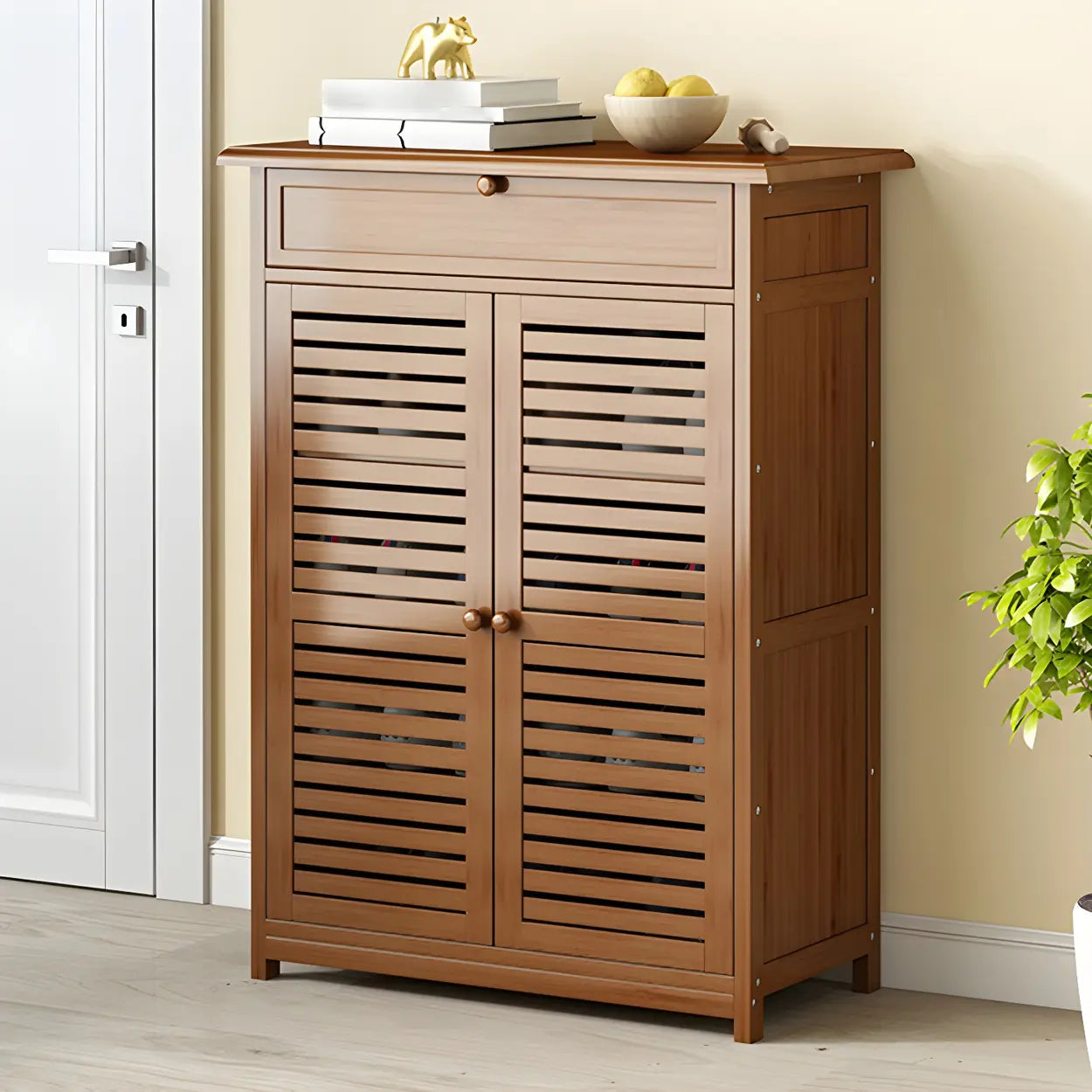 Rustic Brown Wood Hallway Shoe Cabinet