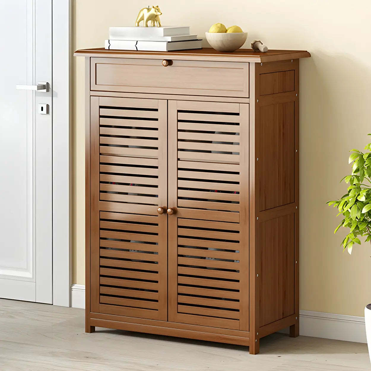 Rustic Brown Wood Hallway Shoe Cabinet