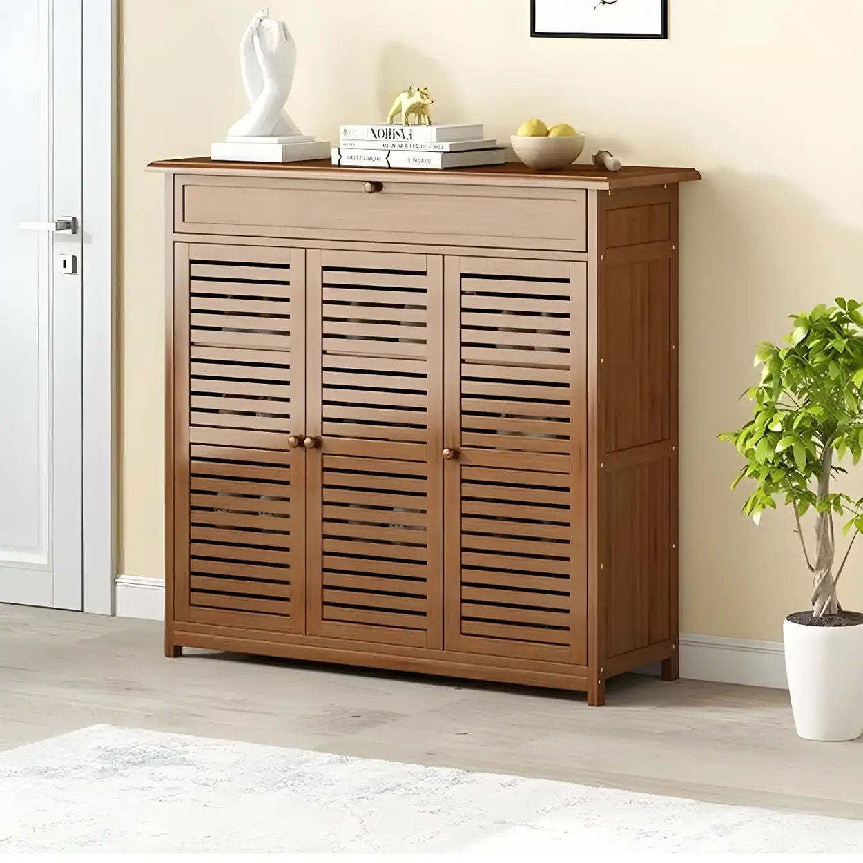 Rustic Brown Wood Hallway Shoe Cabinet