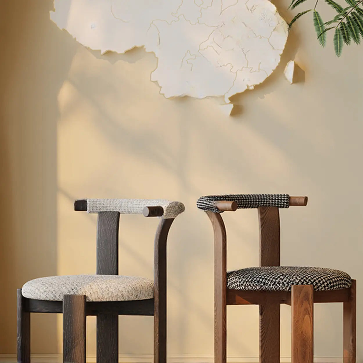 Rustic Curved Back Wood Dining Chair — off-white