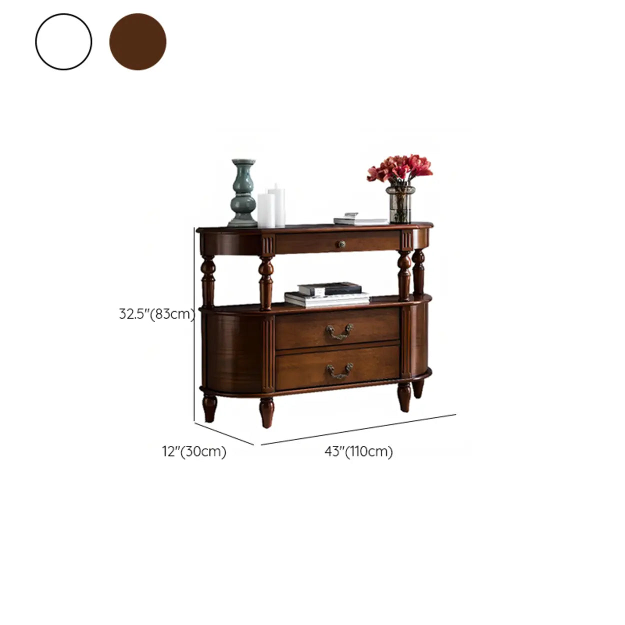 Rustic Curved Mahogany Storage Console Table