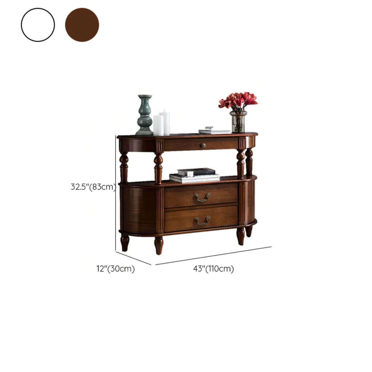 Rustic Curved Mahogany Storage Console Table