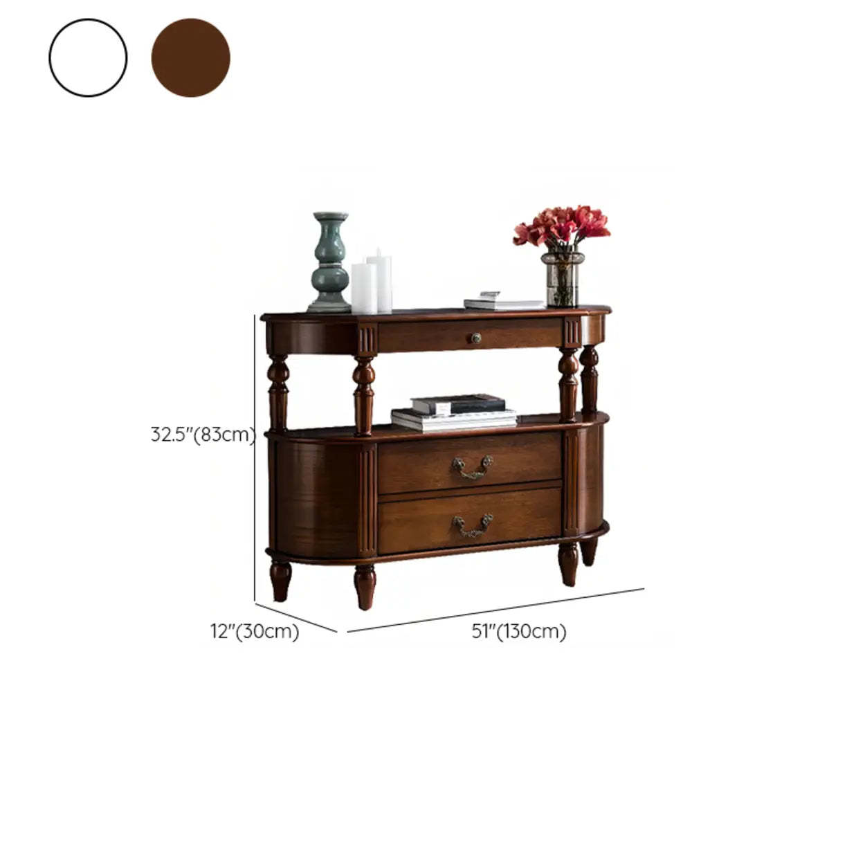 Rustic Curved Mahogany Storage Console Table