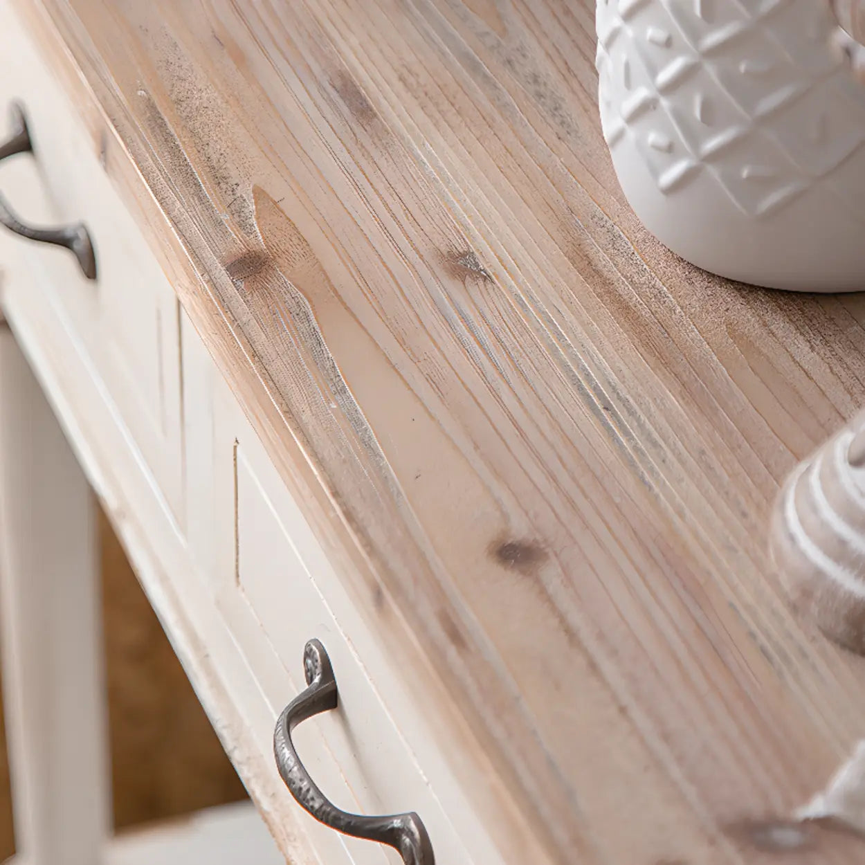 Rustic Demilune Wood Console Table with Drawers
