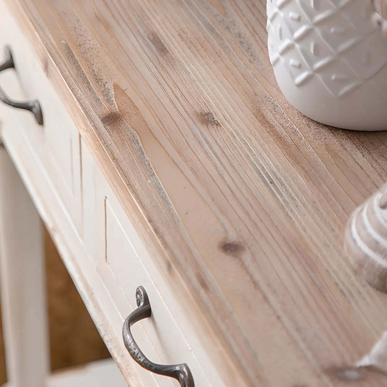 Rustic Demilune Wood Console Table with Drawers