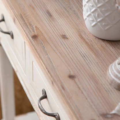 Rustic Demilune Wood Console Table with Drawers