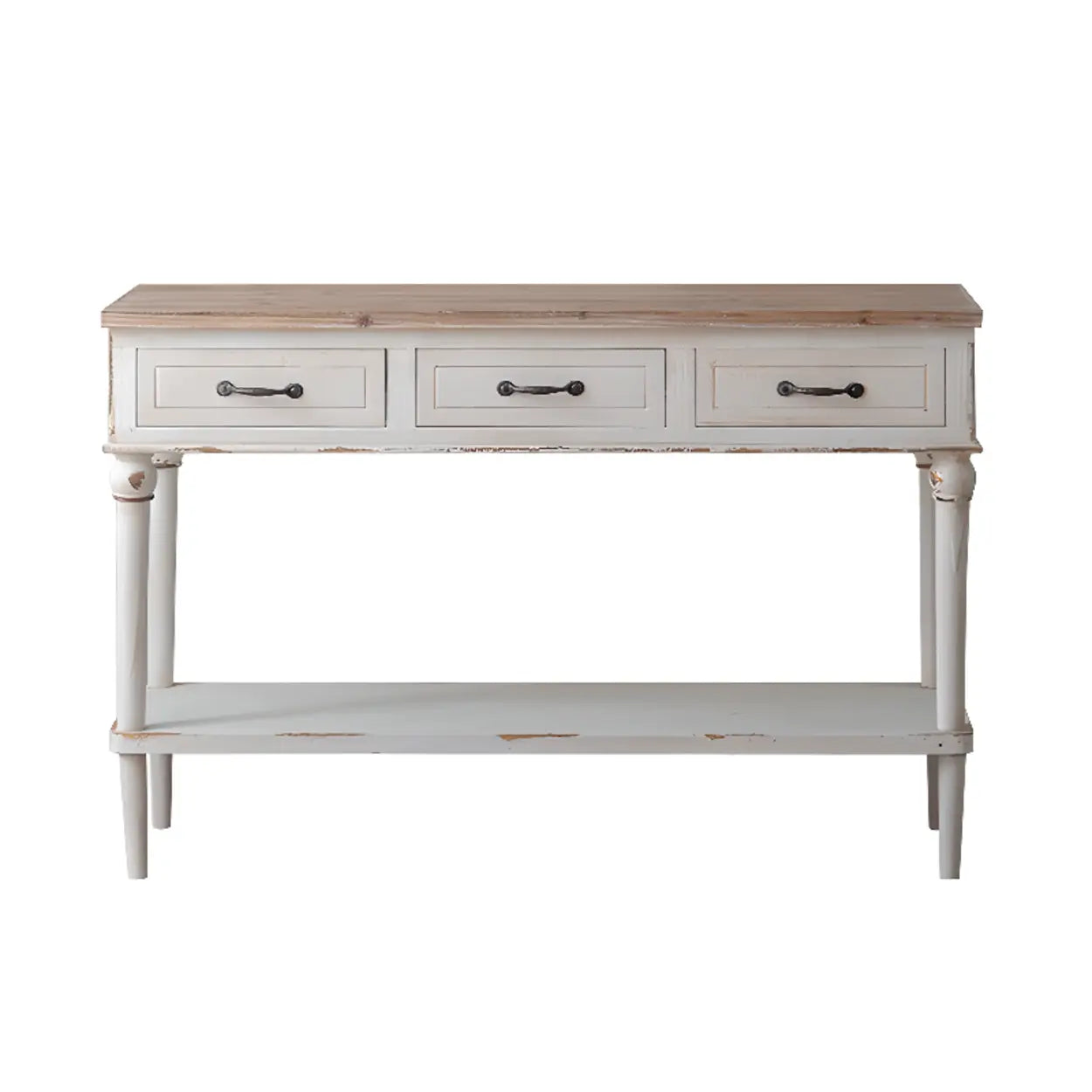 Rustic Demilune Wood Console Table with Drawers