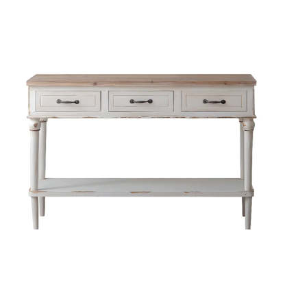 Rustic Demilune Wood Console Table with Drawers