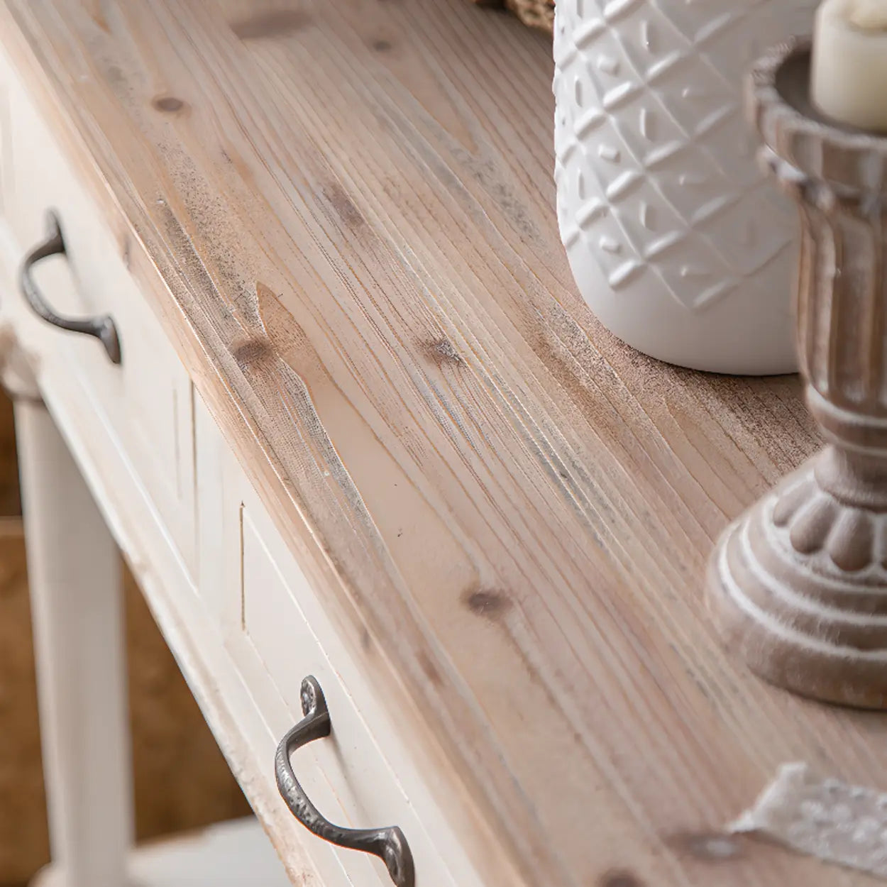 Rustic Demilune Wood Console Table with Drawers