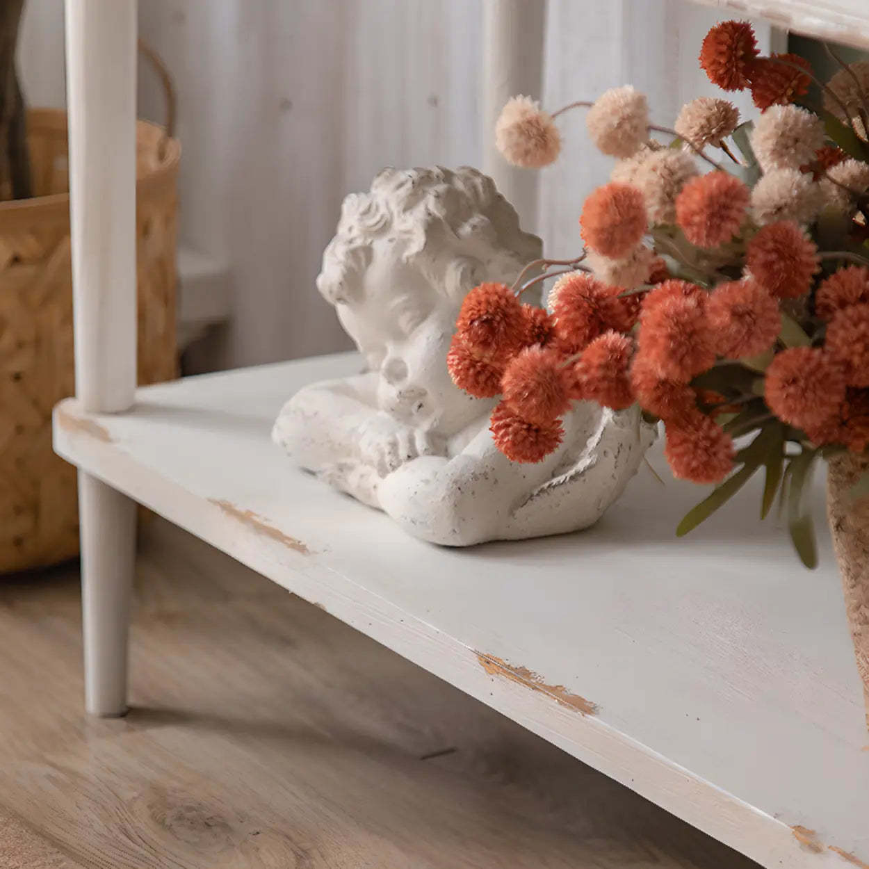 Rustic Demilune Wood Console Table with Drawers