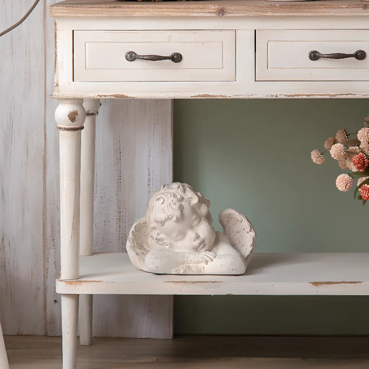 Rustic Demilune Wood Console Table with Drawers