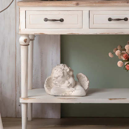 Rustic Demilune Wood Console Table with Drawers