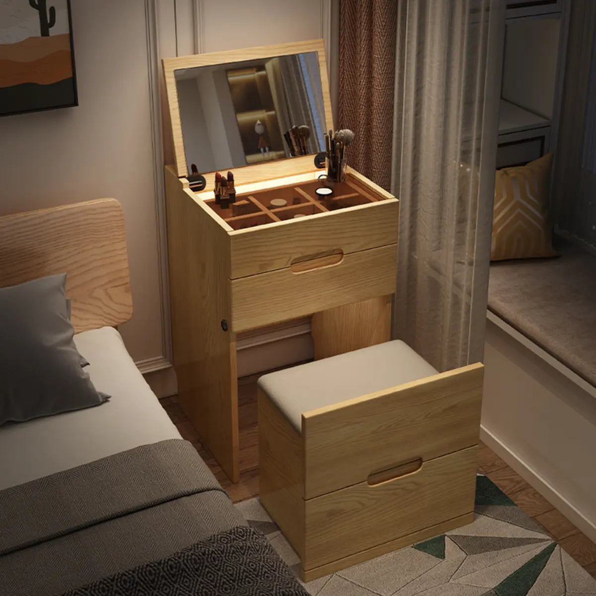 Rustic Folding Ash Wood Drawer Vanity