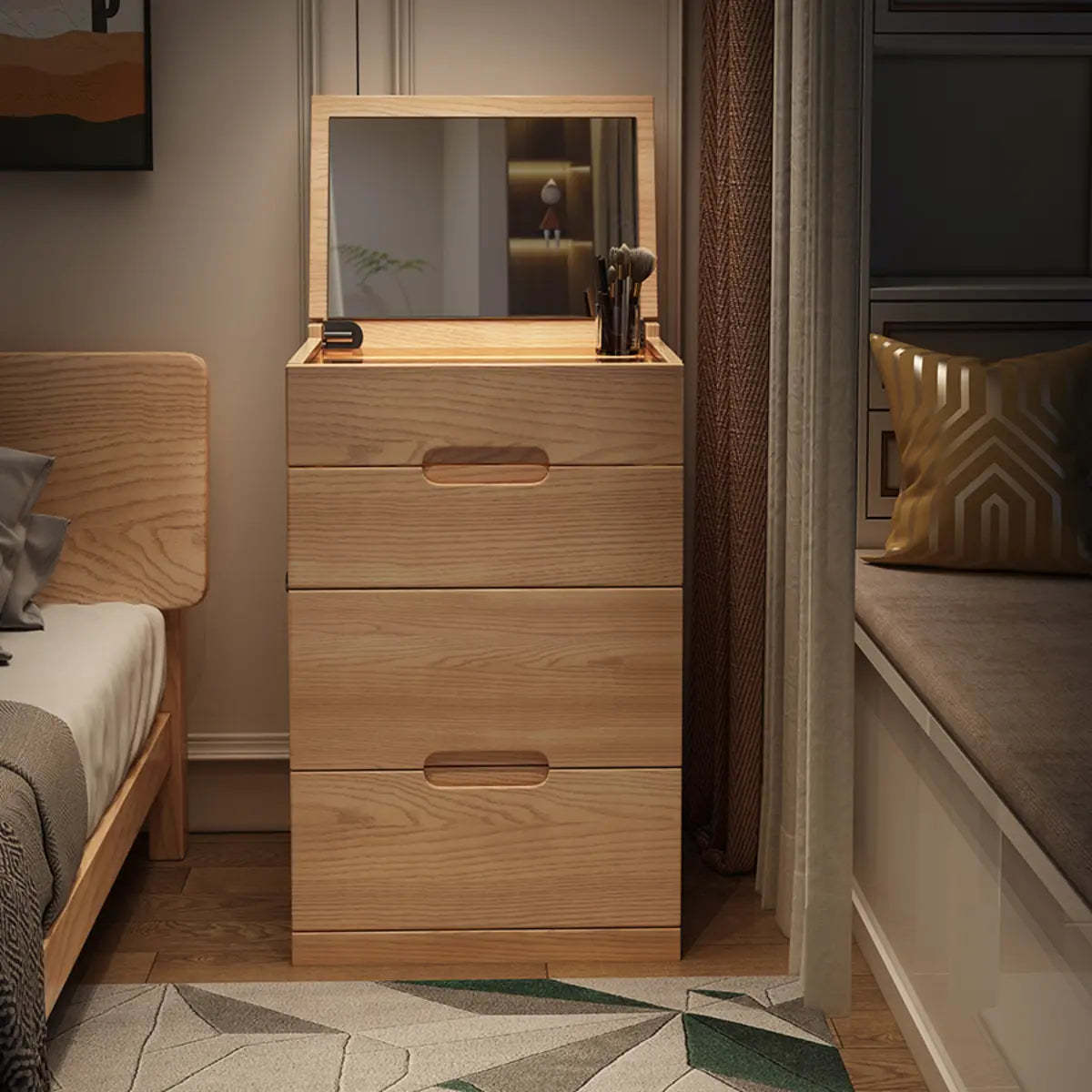 Rustic Folding Ash Wood Drawer Vanity