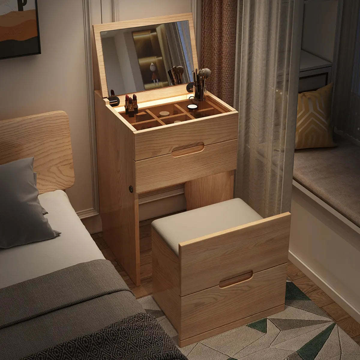 Rustic Folding Ash Wood Drawer Vanity