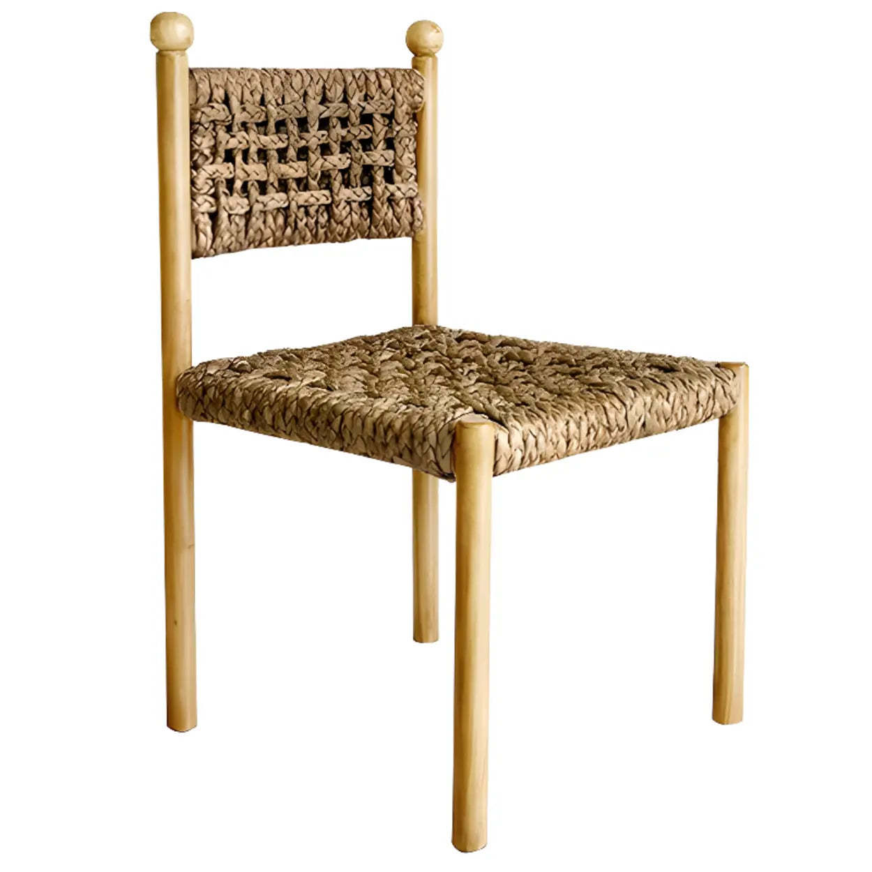 Rustic Handwoven Rope Wood Open-Back Dining Chair