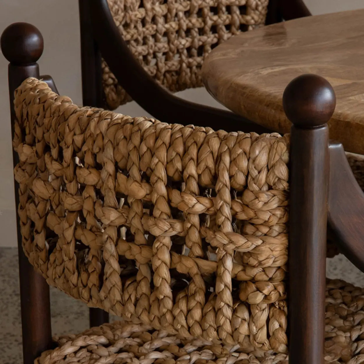 Rustic Handwoven Rope Wood Open-Back Dining Chair — Natural