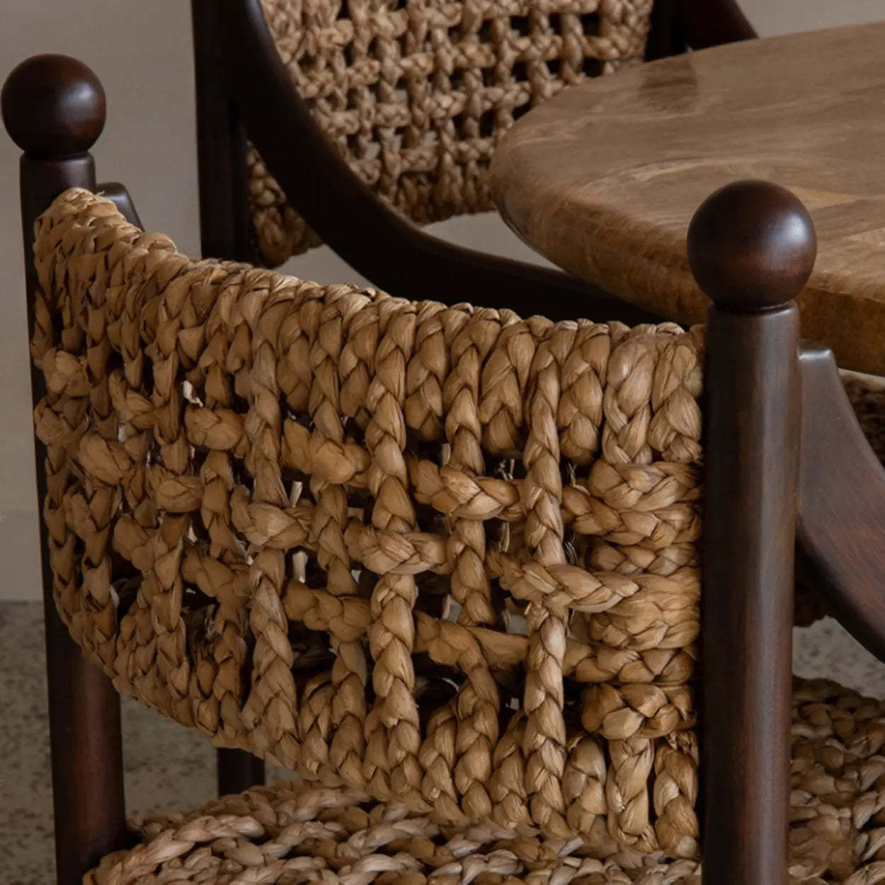 Rustic Handwoven Rope Wood Open-Back Dining Chair — Natural