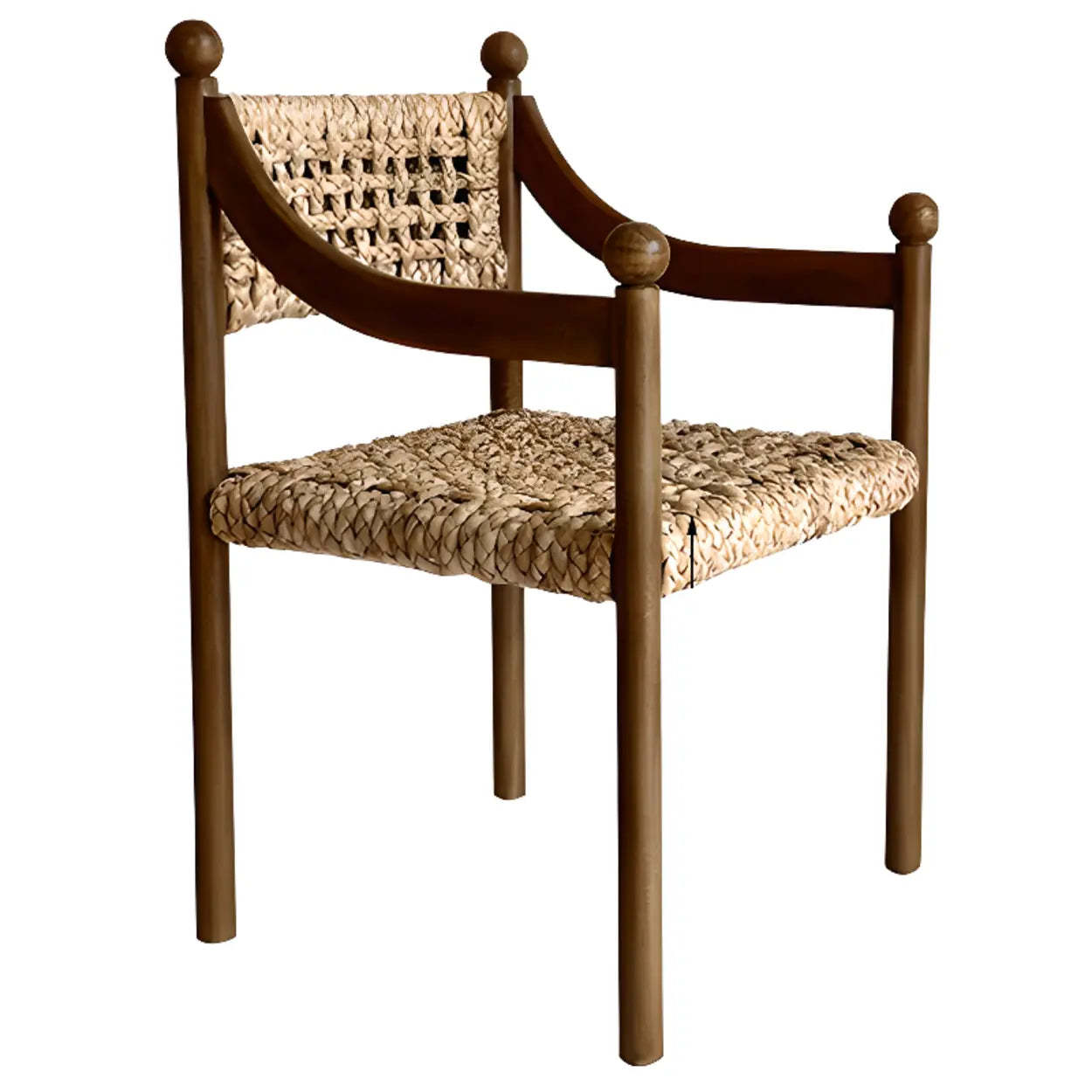 Rustic Handwoven Rope Wood Open-Back Dining Chair