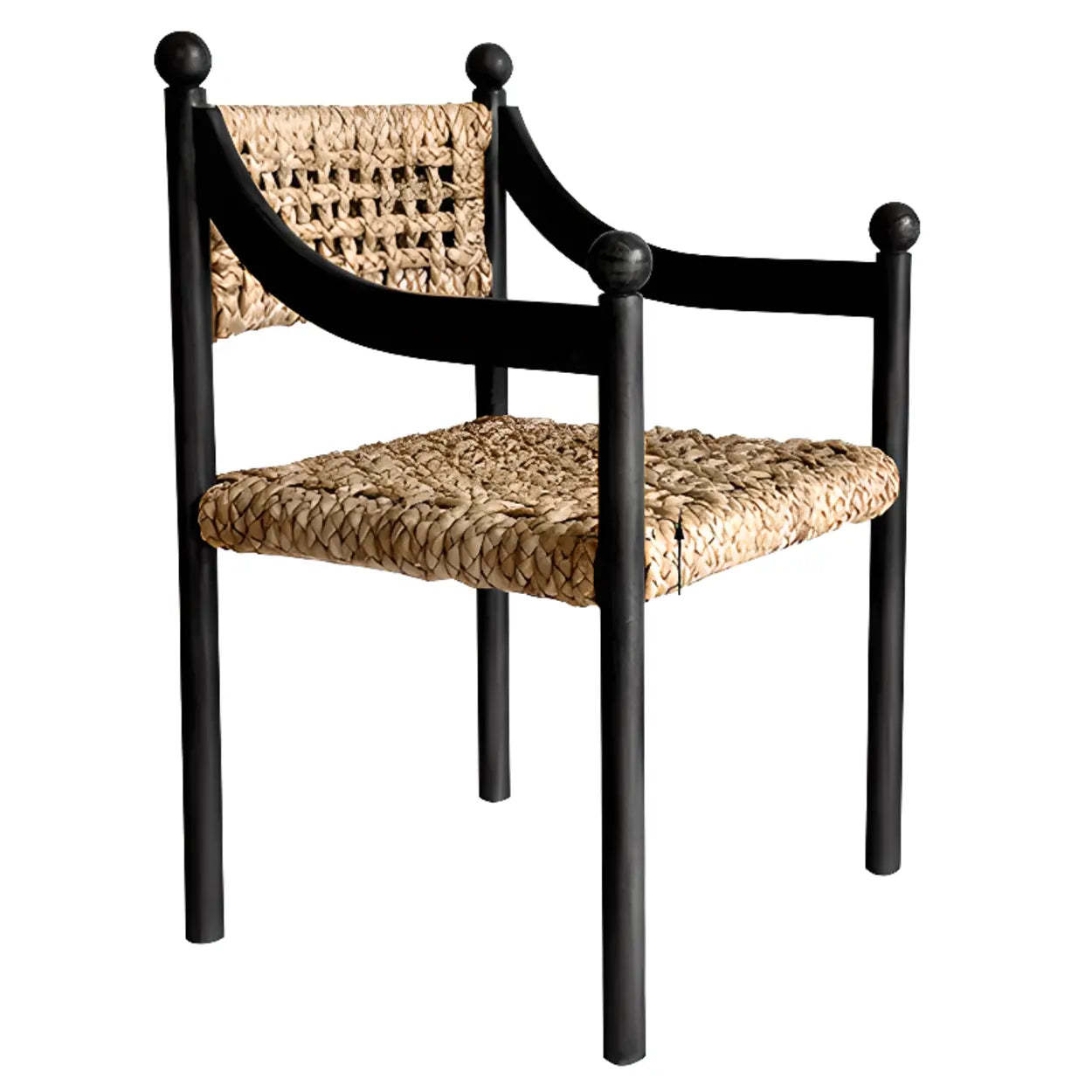 Rustic Handwoven Rope Wood Open-Back Dining Chair