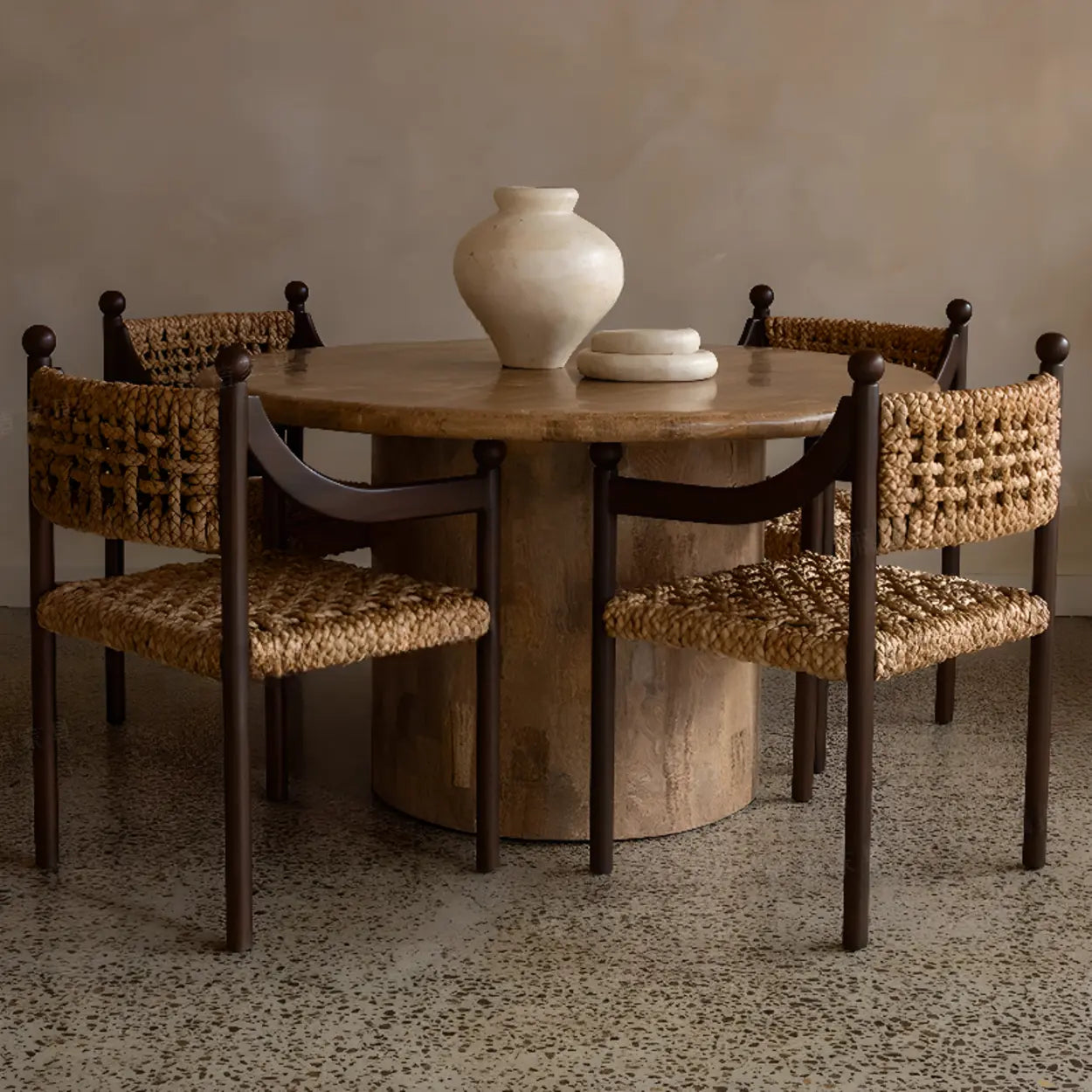 Rustic Handwoven Rope Wood Open-Back Dining Chair — Natural