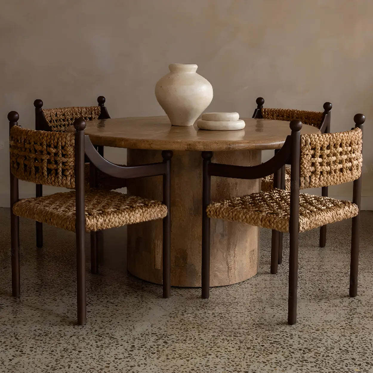 Rustic Handwoven Rope Wood Open-Back Dining Chair — Natural