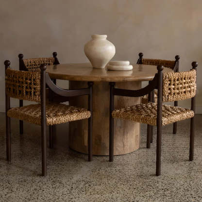 Rustic Handwoven Rope Wood Open-Back Dining Chair — Natural
