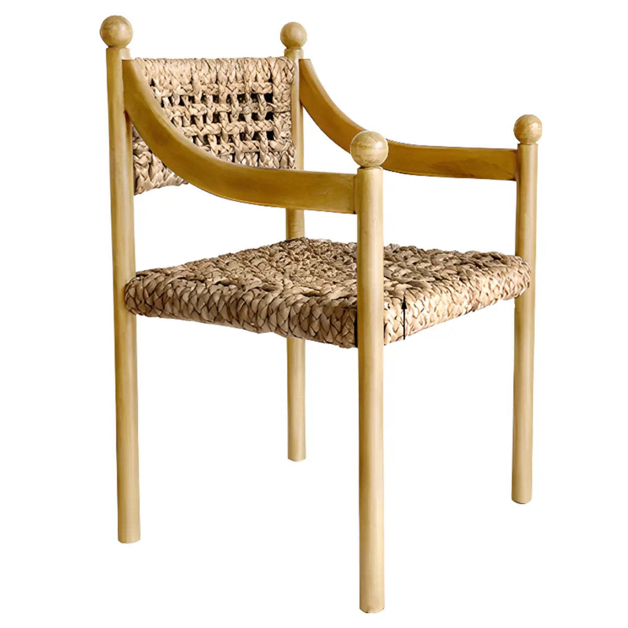 Rustic Handwoven Rope Wood Open-Back Dining Chair